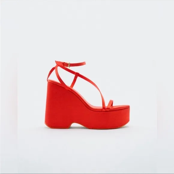 Zara woman’s chunky satin strap wedge sandals