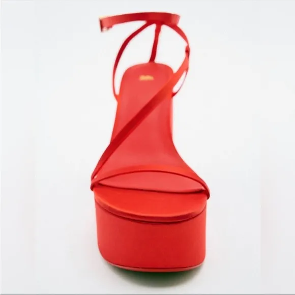 Zara woman’s chunky satin strap wedge sandals