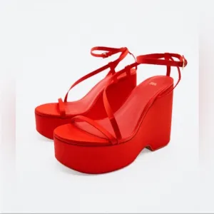 Zara woman’s chunky satin strap wedge sandals