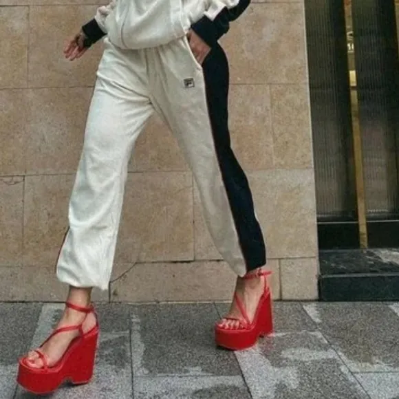 Zara woman’s chunky satin strap wedge sandals