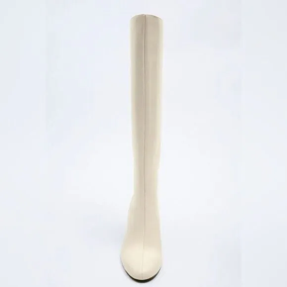 ZARA WOMEN'S KNEE HIGH‎ HEEL BOOTS WHITE RED 3015/810 S.size 6