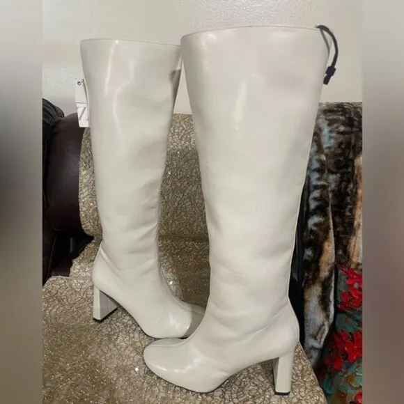 ZARA WOMEN'S KNEE HIGH‎ HEEL BOOTS WHITE RED 3015/810 S.size 6