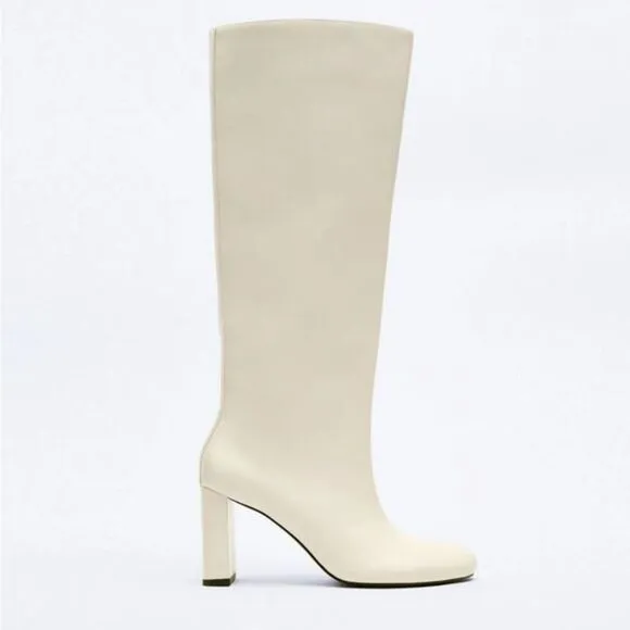 ZARA WOMEN'S KNEE HIGH‎ HEEL BOOTS WHITE RED 3015/810 S.size 6