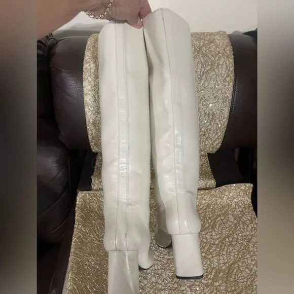 ZARA WOMEN'S KNEE HIGH‎ HEEL BOOTS WHITE RED 3015/810 S.size 6