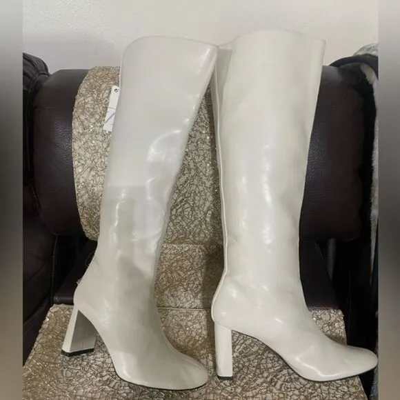 ZARA WOMEN'S KNEE HIGH‎ HEEL BOOTS WHITE RED 3015/810 S.size 6