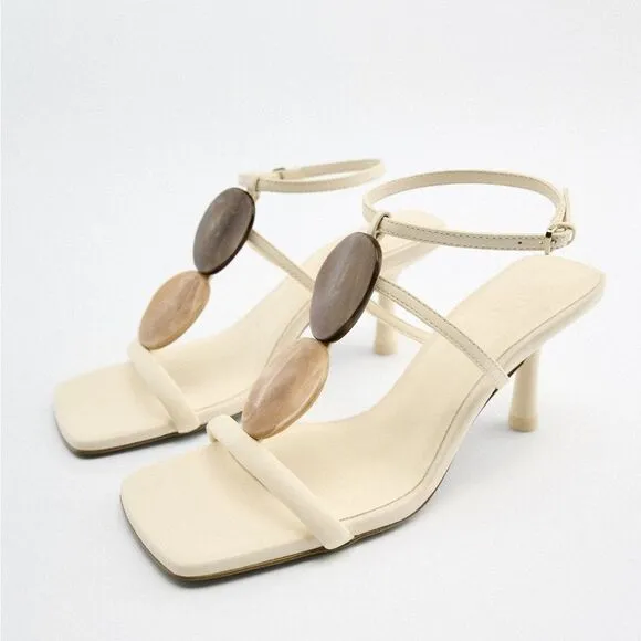 Zara LEATHER MID-HEIGHT HEEL SANDALS New