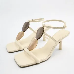 Zara LEATHER MID-HEIGHT HEEL SANDALS New