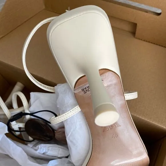Zara LEATHER MID-HEIGHT HEEL SANDALS New