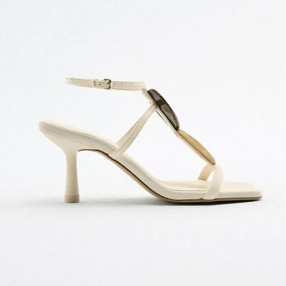 Zara LEATHER MID-HEIGHT HEEL SANDALS New