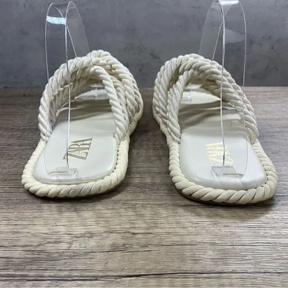 Zara~Women’s~Low Heel Knotted Sandals Ecru~Size  EU 42/US 11