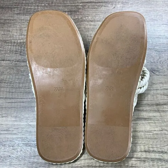 Zara~Women’s~Low Heel Knotted Sandals Ecru~Size  EU 42/US 11