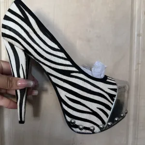 Zebra Print Platform Heels with Silver Accents