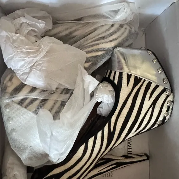 Zebra Print Platform Heels with Silver Accents