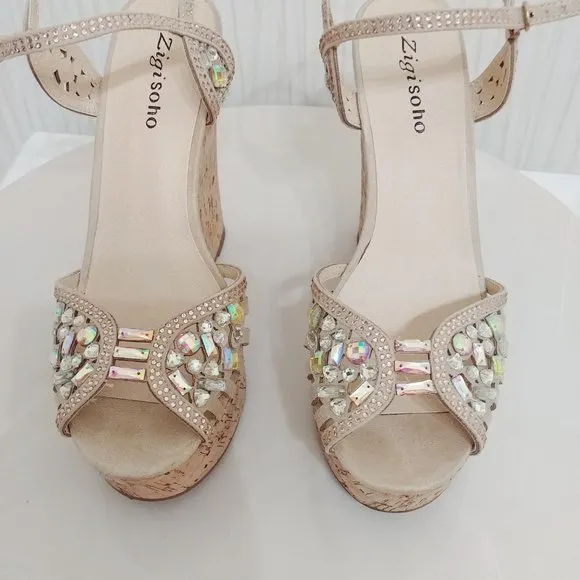 Zigi Soho Rhinestone Platform Wedge Shoes Size 9