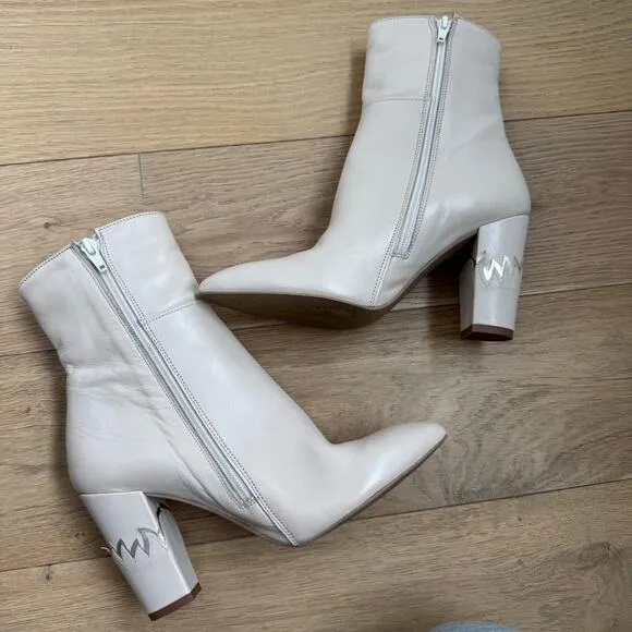 ZIGN Cream Leather Flame Block Heel Ankle Boots 38 EU