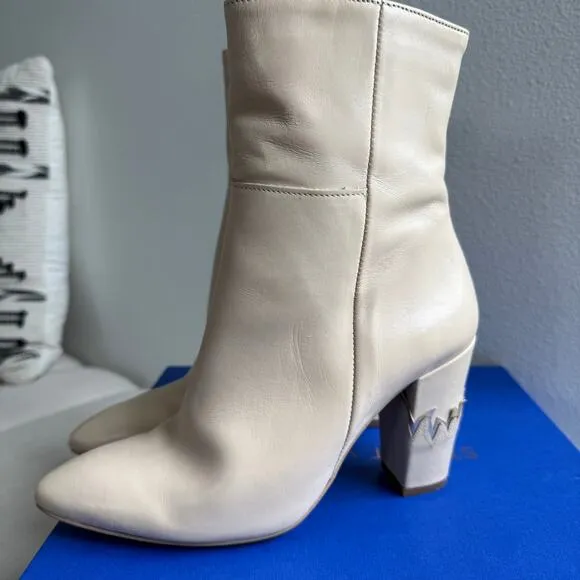ZIGN Cream Leather Flame Block Heel Ankle Boots 38 EU