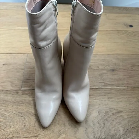 ZIGN Cream Leather Flame Block Heel Ankle Boots 38 EU