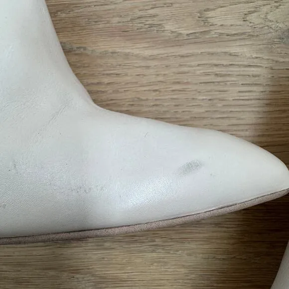 ZIGN Cream Leather Flame Block Heel Ankle Boots 38 EU