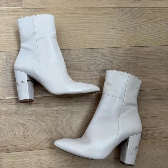 ZIGN Cream Leather Flame Block Heel Ankle Boots 38 EU
