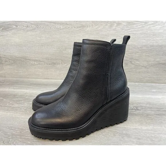 Zodiac Julie Women's 9M Black Leather Side Zip Wedge Biker Ankle Combat Bootie