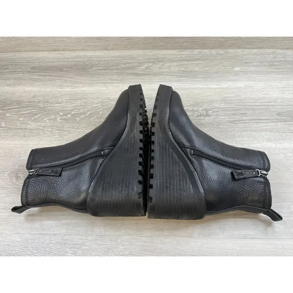 Zodiac Julie Women's 9M Black Leather Side Zip Wedge Biker Ankle Combat Bootie