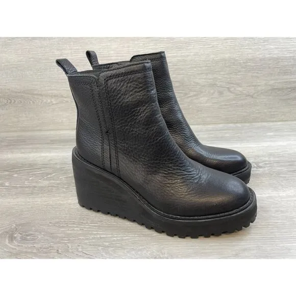 Zodiac Julie Women's 9M Black Leather Side Zip Wedge Biker Ankle Combat Bootie
