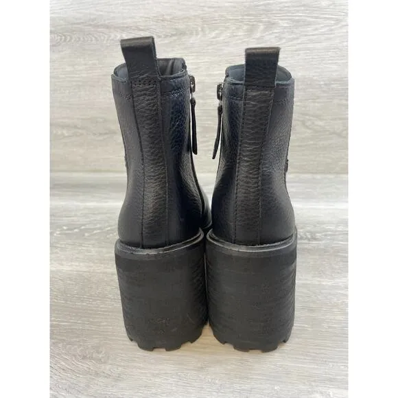 Zodiac Julie Women's 9M Black Leather Side Zip Wedge Biker Ankle Combat Bootie