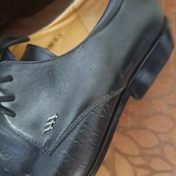 Zota square tie black leather Vero Cucio tie shoes 9 1/2